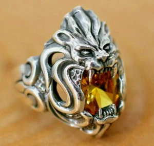 Turkish Handmade Jewelry 925 Sterling Silver Citrine Stone Mens Ring All Size 01 - Picture 1 of 6