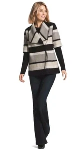 Chico’s Boiled Wool Striped Jacket Blazer Draped Collar Lagenlook Womens Size 0 - Picture 1 of 18