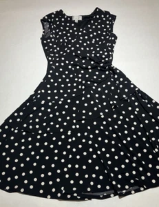 Signature by Robbie Bee Petite Medium black white polka dot faux wrap lined - Picture 1 of 16