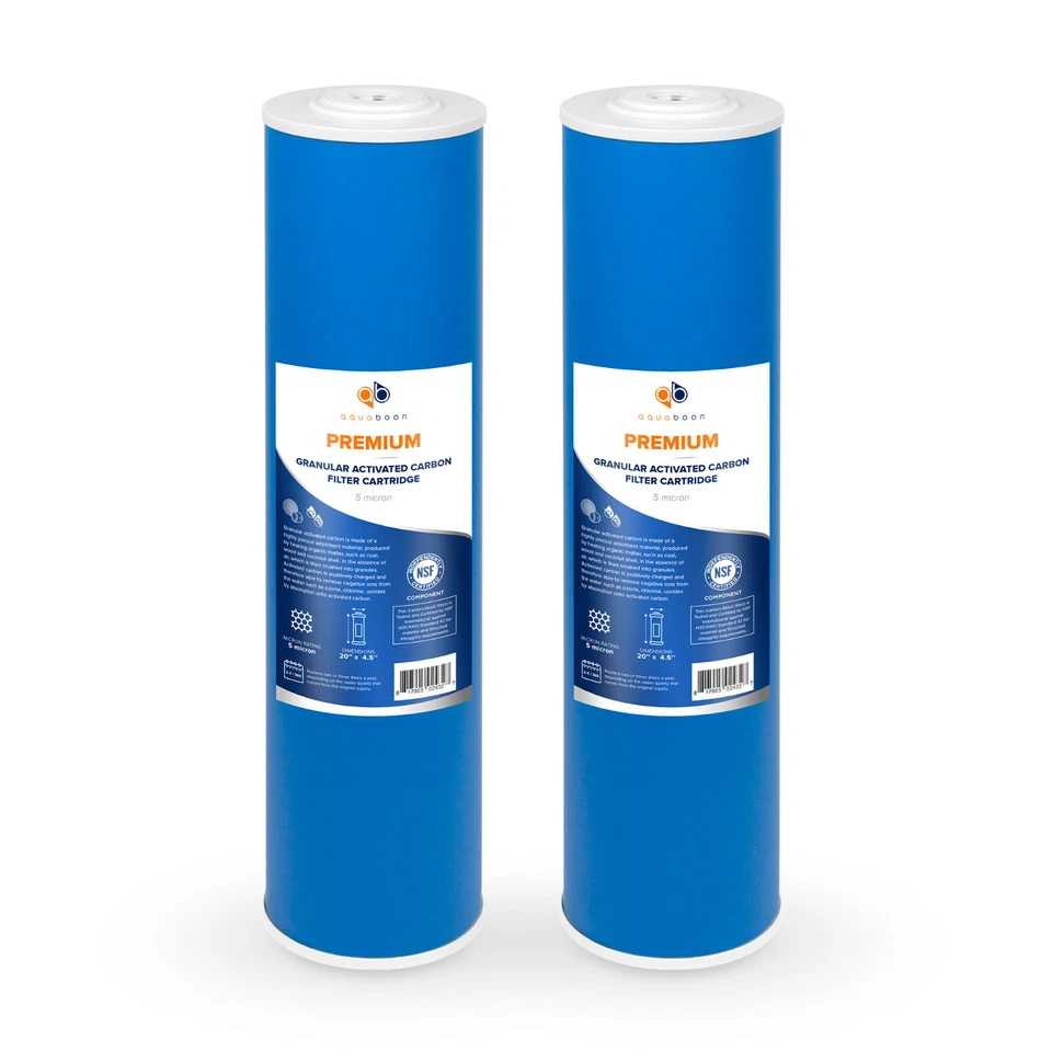 2PK Premium Aquaboon 5mic Big Blue GAC Carbon Water Filter Cartridge 20x4.5" - Image 1 of 1