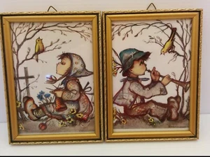 B HUMMEL "BIRD DUET" FRAMED PRINT REPRODUCTION, 6" x 4-1/4", SET OF 2 - Picture 1 of 7