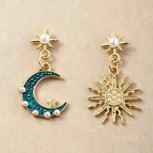 Boho Tibetan 925 Silver Sun Moon Hook Dangle Drop Earrings Women Party Jewelry - Picture 1 of 5