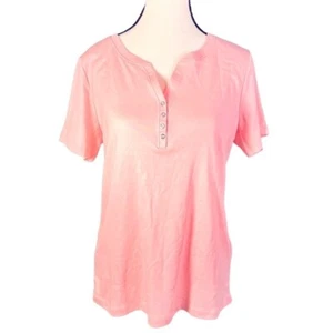 Karen Scott V Neck Henley Style Top Size M Pink Short Sleeve Front Button NWT - Picture 1 of 8