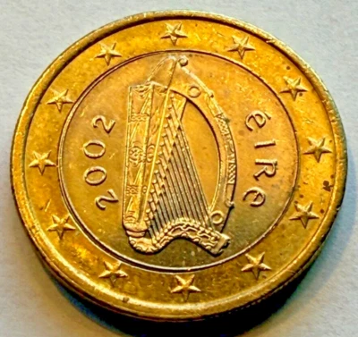 2002 IRELAND 1 EURO, Eire Celtic Harp Bimetallic Coin, KM#38 - Image 1 of 2