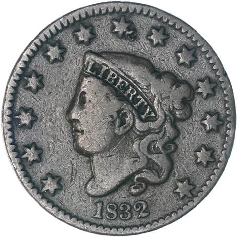 1832 (P) Coronet Large Cent Medium Letters Fine FN See Pics A700 Cover