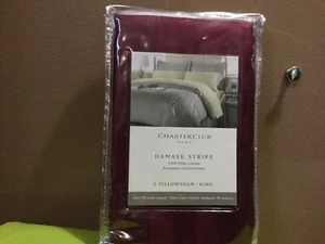 CHARTER CLUB BERRY DAMASK STRIPE 100% PIMA COTTON 400 TC 1 KING PILLOWSHAM New - Picture 1 of 5