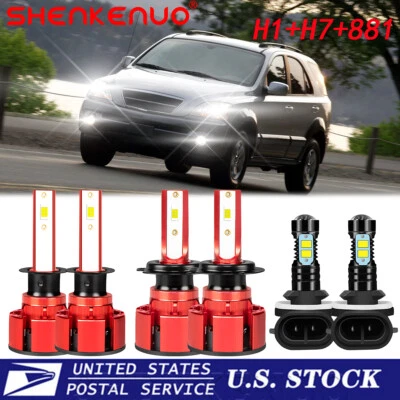 For Kia Sorento 2003-2006 6x 6000K LED Headlight High Low Beam + Fog Light Bulbs - Image 1 of 4