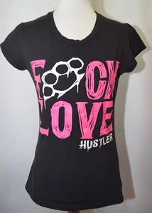 Sexy Camiseta de Colección Años 90 Hustler F*ck Love Spellout Negra Malo Motociclista Rosa Mujer L - Imagen 1 de 10