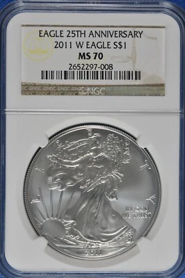 2011 W Burnished 1 OZ Silver American Eagle NGC MS 70 25th Anniversary - Image 1 of 2