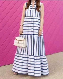 NWT $198 STS Sail to Sable Navy / White Stripe Lined Maxi Dress Size XL - Picture 1 of 5