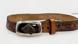 Vintage Youth Gingerich Leather Tooled Belt Horse Buckle Size 22 - Picture 1 of 12