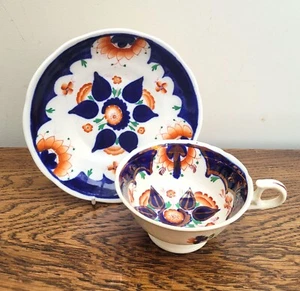 Victorian Gaudy Welsh Pinwheel Cup & Saucer Copper Lustre - Picture 1 of 10