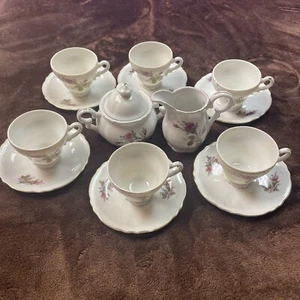Vintage Rare "Moss Rose" Japan Sugar , Creamer 6 Cups, 6 Saucers Tea Set - Picture 1 of 24