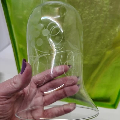 Vtg 1.5" Fitter Clear Etched Glass Shade Grapes Design Hurricane Lamp Shade 7" - Image 1 of 4