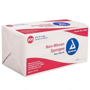 200 esponjas de gasa Dynarex 4 x 4 4 capas vendajes no tejidos herida no estéril 3254 - Imagen 1 de 1