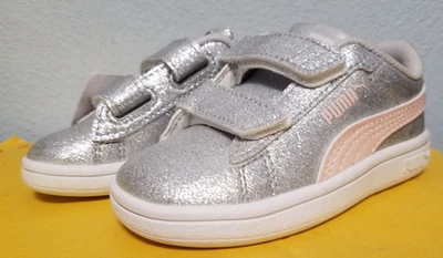NEW PUMA Kinder Fit Silver Pink Glitter Toddler Girls Size 6 Casual Shoes - Image 1 of 4
