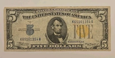 1934A $5 North Africa WWII EMERGENCY ISSUE Silver Certificate - Yellow Seal - Image 1 of 4