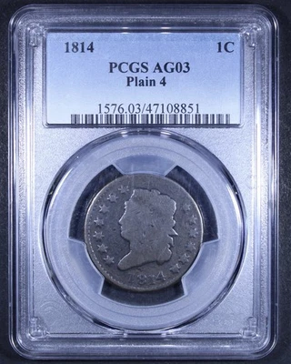 1814 Classic Head Large Cent (Plain 4) - 1c PCGS AG03 - Tough Coin! - Image 1 of 4