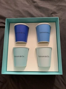 Tiffany And Co Coffee Cups Set Of 4 In Bone China Blue 10 Ounce - Picture 1 of 8