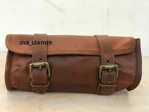 Universal Goat Leather Brown Motorcycle Side Saddle Bags Storage Fork Tool Pouch - Picture 1 of 4
