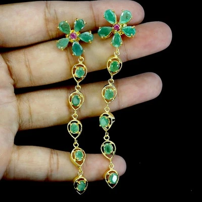 925 Sterling Silver Earrings Pear Emerald 6x4mm Ruby Natural Gemstone Jewelry - Image 1 of 4