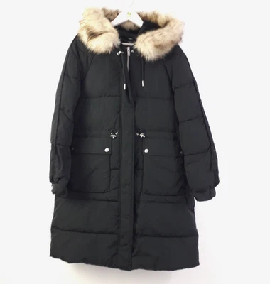 M&S Women's Shower Resistant Longline Puffer Coat Faux Fur Trim Green Size 16 F2 - Image 1 of 4