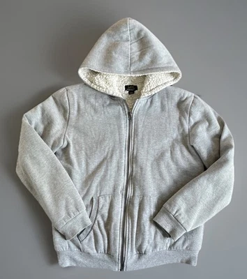 Lee Sudadera Chaqueta Juvenil Grande Gris Sherpa Forrada Cremallera Completa Con Capucha Foto 1 de 4