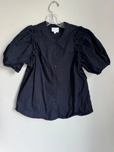 Sundays Manuela dunkelblau Rüschen Popeline Puffärmel Bluse Shirt Top XS - Bild 1 von 7
