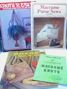 Lot of 4 Vintage Macrame Pattern Books Purses Plant Hangers Home Decor Belts - Picture 1 of 21