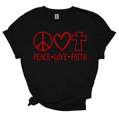 Girl’s & Women’s Christian “PEACE LOVE FAITH” T-Shirt in Unisex sizes, Gildan - Image 1 of 4