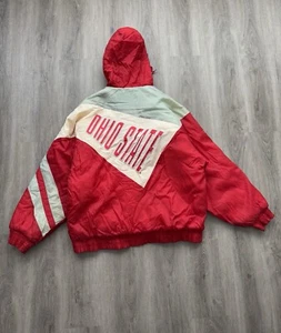 Vintage 90's Logo 7 Ohio State University NCAA Red White Nylon Jacket Full Zip - Picture 1 of 23