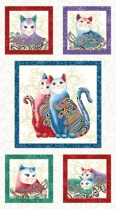 Benartex Cat-i-tude 2 Purrfect Together 7550M 09 White 24" Panel w/Metallic - Picture 1 of 1