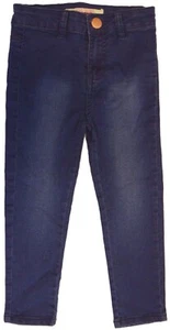 Pantalones de mezclilla elásticos azules para niñas bolsillos traseros botón corazón niños niños - Imagen 1 de 2