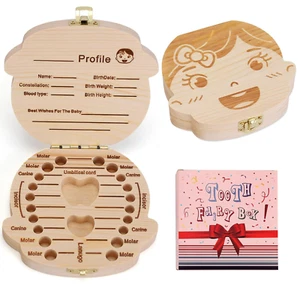 Baby Tooth Box Wooden Kids Keepsake Organizer Gift for Baby Teeth, Cute Children - Picture 1 of 7