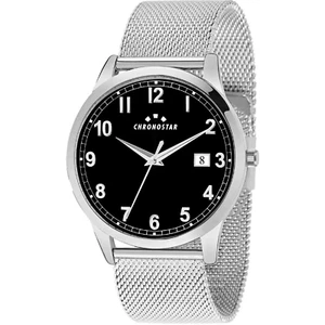 Orologio uomo Chronostar quadrante nero solo tempo cassa 40 mm maglia milano - Foto 1 di 4