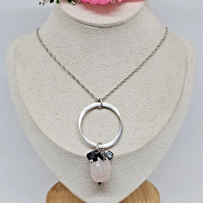 Collar colgante jumble de piedras preciosas de cuarzo rosa de plata 925 seleccionado a mano Foto 1 de 4