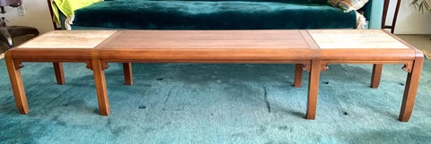 Vintage CHINA MODERN EXTRA LONG COFFEE TABLE TRAVERTINE MARBLE INSERTS, NYC P/U Cover