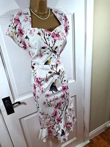 Vestido Pretty Joe Browns Rosa y Blanco Floral Algodón, Reino Unido 22, Nuevo Sin Etiquetas - Imagen 1 de 8