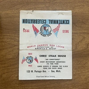 Cubierta de libro de cerillas vintage Chris Steak House Soo Michigan - Imagen 1 de 3