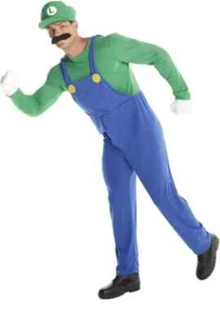 Luigi Bros Halloween Costume Cosplay Hat Gloves Mustache Adult Men's Medium - Picture 1 of 11