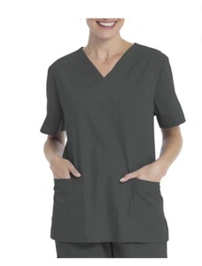 Scrubstar Unisex Solid V-Neck Scrub Top Medical Scrubs - WMO1T895 Pewter Gray- M - Picture 1 of 7