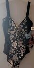 NWT Carol Wior Black And Gold 1-piece Bathing Suit Sz 16 Built In Underwire Bra
