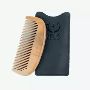 Peine de barba de sándalo orgánico Zeus con funda de cuero genuino - Imagen 1 de 7