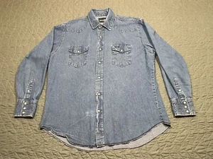 Wrangler Vintage Organic Patina Denim Pearl Snap Western Cut Chores Shirt XL - Picture 1 of 8