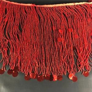 Vintage Red Glass Seed Bead Trim HEAVY 1#9oz Belly Dancers Estate 36" Beautiful  - Picture 1 of 8