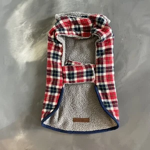 Eddie Bauer Pet Red Plaid & Gray Fleece Reversible Winter Dog Coat Best Sz Large - Picture 1 of 9