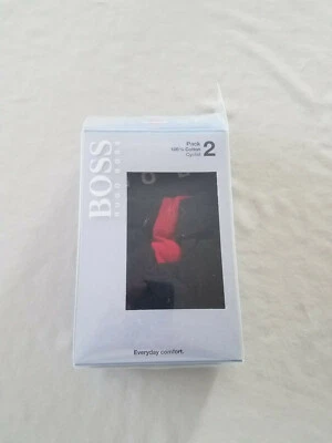 Paquete de 2 calzoncillos boxer Hugo Boss ciclistas de algodón elástico para hombre pequeños rojos negros Foto 1 de 4