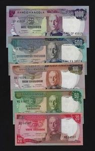 Portugal Angola COMPLETE SET 20+ 50 + 100 + 500 + 1000 ESCUDOS 1972 AU - UNC - Picture 1 of 2