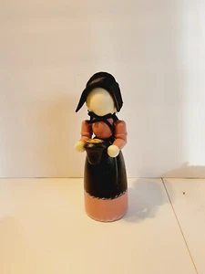 Vintage Amish Girl Candle Holder Wooden Hand Painted Doll Figurine - Picture 1 of 8