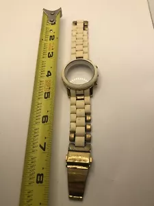 Michael Kors Watch Parts Case 38mm Band 20mm White/Gold Links W/Crystal GY311 - Picture 1 of 12